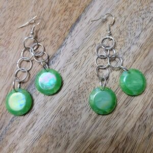 HAND CRAFTED Green Bead & Chain Drop Earrings